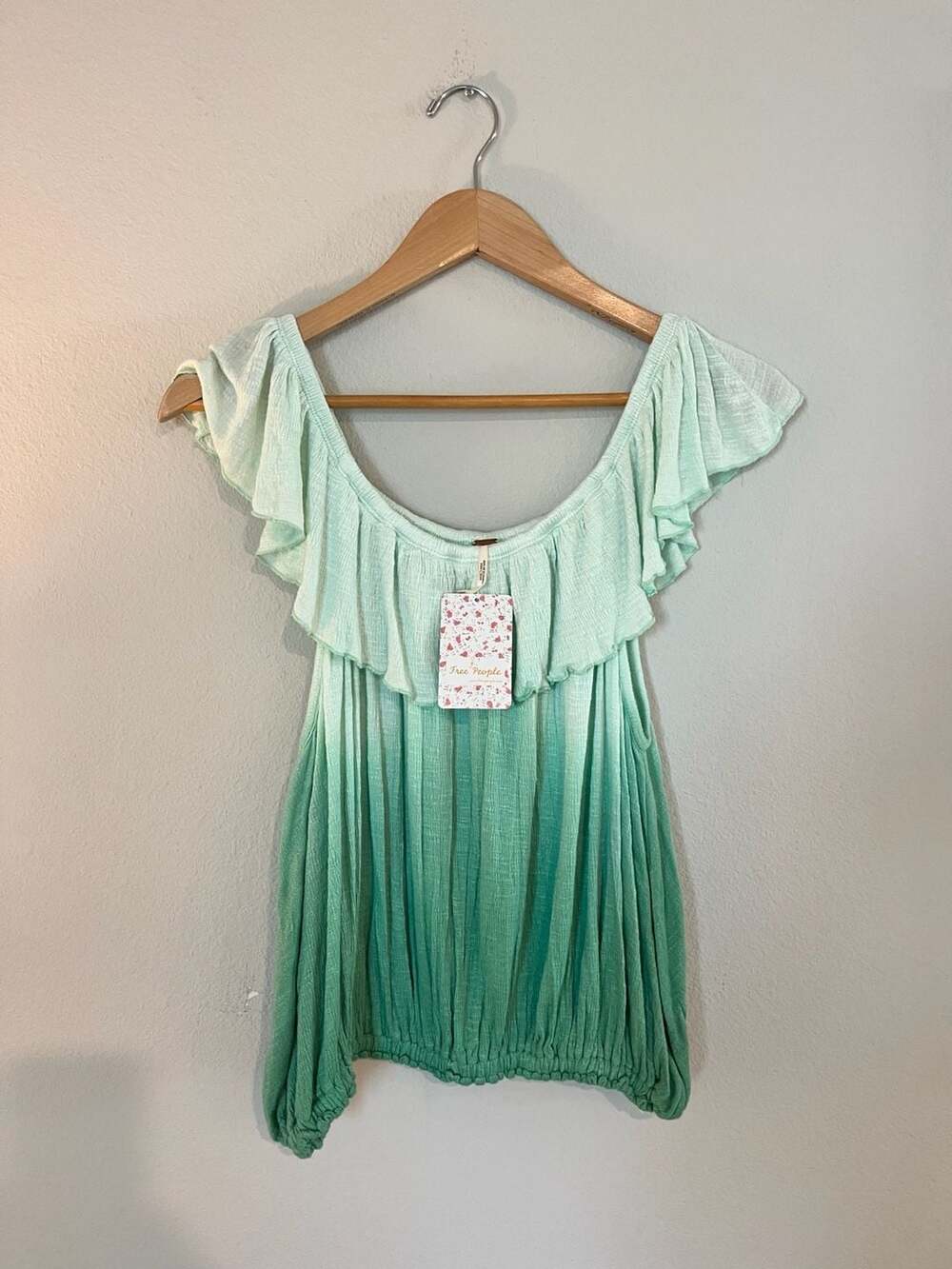 Free People, Cora Lee Green Ombre Ruffle Top, Boho, Fairy, Festival, S